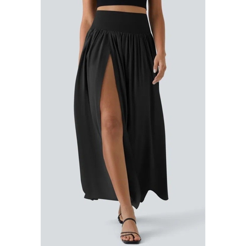 Halara Breezeful High Waisted 2 In 1 Maxi Skirt M Black Minimalist Athleisure